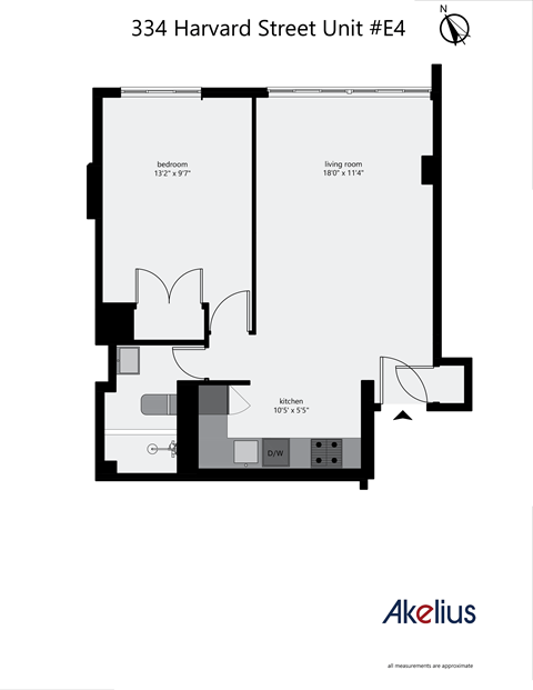 Floor plan for 1 bed, 1 bath, 512 sqft